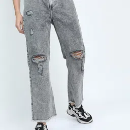 Tokyo Talkies Women Grey Straight Fit Mildly Distressed Heavy Fade Jeans-image-93