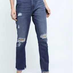 Tokyo Talkies Women Blue Straight Fit Highly Distressed Light Fade Jeans-picture-36