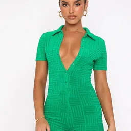 LULU & SKY Self Design Shirt Collar Playsuit-picture-27