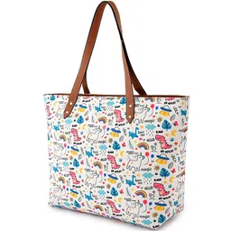 DressBerry White Printed Structured Tote bag image 3