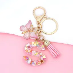 el regalo Personalized Name Initials Butterfly Charm Keychain – Name Letters Keyring with Pink Tassel & Butterfly Pendant, Purse, Bag, Backpack Accessory image 3