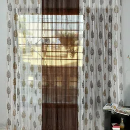 Homefab India Brown & Pink 3 Pieces Floral Printed Sheer Door Curtains-image-43