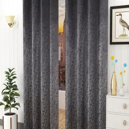 Homefab India Grey & Black Set of 2 Room Darkening Window Curtains 5 Feet image 5