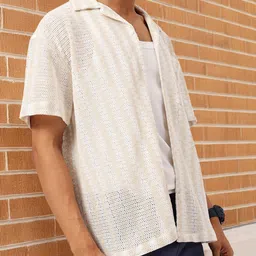 Kook N Keech Textured Motion Self Striped Crochet Relaxed Fit Shirt-image-57