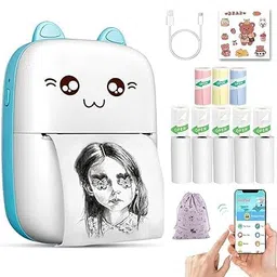 VIBRAL Mini Bluetooth Thermal Printer, Portable Label Printer Inkfree Printer for Android & iOS System, Black on White Thermal Printer with 10 Roll of Print Paper, Stickers,e image 2