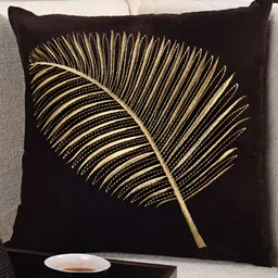 Decoghar Brown & Gold-Toned 3 Pieces Floral Square Cushion Covers image 1