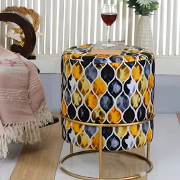 Shadowkart Black Abstract Wooden Pouffes Sitting Mudda Ottomans image 1