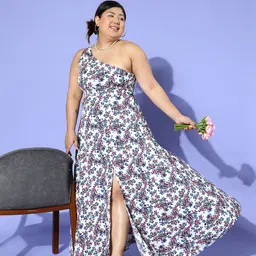 Berrylush Curve Floral Print One Shoulder Crepe Maxi Dress image 1