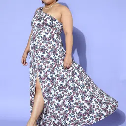 Berrylush Curve Floral Print One Shoulder Crepe Maxi Dress image 2