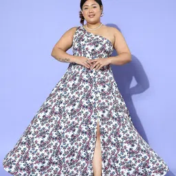 Berrylush Curve Floral Print One Shoulder Crepe Maxi Dress image 4