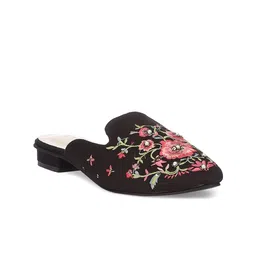 Biba Women Black Embroidered Mules Flats-picture-31