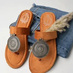 Shoetopia Embellished Suede Ethnic T-Strap Flats-picture-19