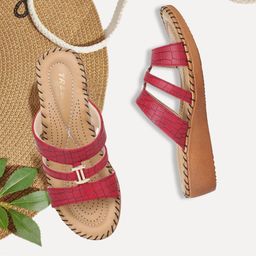 TRASE Red & Beige Comfort Flats-picture-2