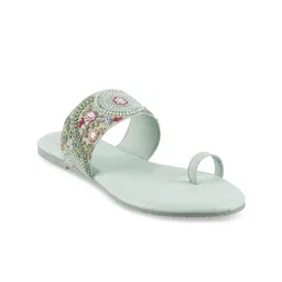 Metro Women Green Embellished Ethnic One Toe Flats-image-31