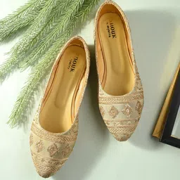 Anouk Gold-Toned Embroidered Round Toe Ballerinas-image-43