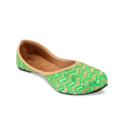 DESI COLOUR Women Green Embellished Leather Ethnic Ballerinas Flats-image-24