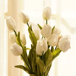 Pure Home and Living White & Green Single Faux Tulip Spray Artificial Flower image 1