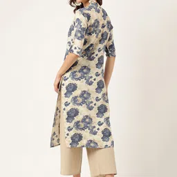 Divena Floral Printed Roll-Up Sleeves A-Line Kurta image 5