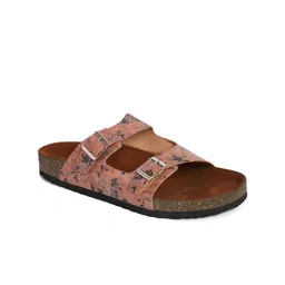 MOZAFIA Printed Open Toe Flats With Buckle Detail image 2