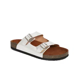 MOZAFIA Two Strap Open Toe Flats With Buckle Detail image 5