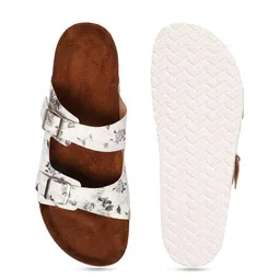 MOZAFIA Two Strap Printed Open Toe Flats With Buckle Detail image 4