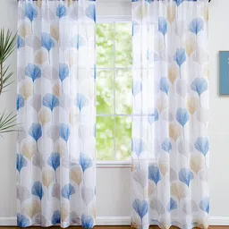 URBAN SPACE Blue & White Set of 2 Floral Sheer Long Door Curtain-picture-8