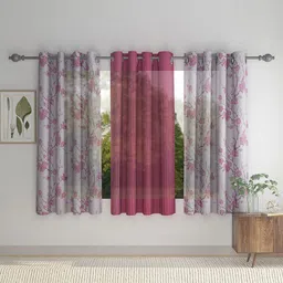 HOSTA HOMES Red & White Set of 3 Floral Window Curtain-picture-24