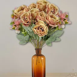 ARTSY Peach & Green 2 Pieces Rose Non Hanging Artificial Flowers image 2