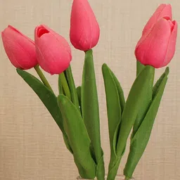 TIED RIBBONS Set Of 5 Pink & Green Silk Artificial Tulip Flowers Sticks image 3
