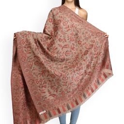 Exotic India Sandshell Reversible Woven Flowers Jamawar Wool Shawl-picture-1