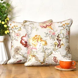 Clasiko Beige & Black 2 Pcs Floral Square Cushion Covers-image-13