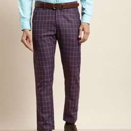 SOJANYA Men Purple & Blue Checked Smart Regular Fit Formal Trousers-picture-1