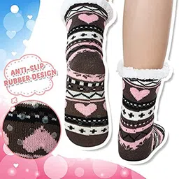 starvis Fluffy Thermal Sherpa Slipper Socks, Ultra Soft Christmas Winter Non Skid Snowflake Fleece white soft terry fur Lining Knit Thick thermal Warm Christmas (Assorted Mix design) image 3