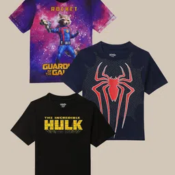 Kids Ville Boys Pack of 3 Avengers Printed Pure Cotton Round Neck Tshirts-picture-49