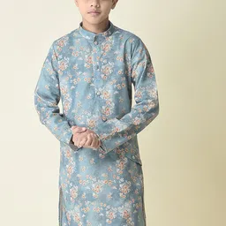TABARD Boys Mandarin Collar Floral Printed Straight Fit Cotton Kurta-image-94