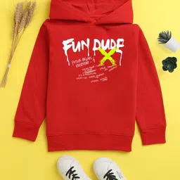 NUSYL Unisex Kids Red Printed Hooded Sweatshirt-image-31