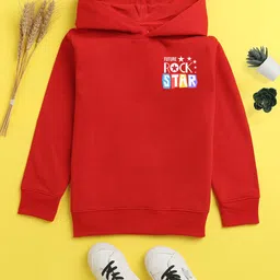 NUSYL Unisex Kids Red Printed Hooded Sweatshirt-image-49