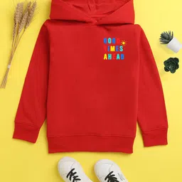 NUSYL Unisex Kids Red Printed Hooded Sweatshirt-image-69