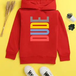 NUSYL Unisex Kids Red Printed Hooded Sweatshirt-image-22