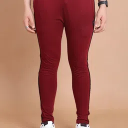 berry blues Men Side Striped Details Combed Pure Cotton Track Pants-picture-39
