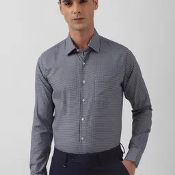 Van Heusen Slim Fit Grid Tattersall Checks Opaque Checked Pure Cotton Formal Shirt image 1