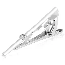 Peora Men Silver Plated Cubic Zirconia Studded Classic Tie Pin Brooch image 2