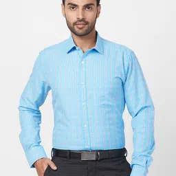 Park Avenue Spread Collar Long Sleeves Slim Fit Checked Formal Shirt-picture-34