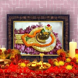 Hawai Black & Orange Lord Kasi Vishwanath Shivaling Wooden Wall Photo Frame-picture-0