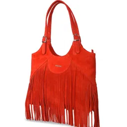 Sassora Textured Leather Shopper Shoulder Bag With Fringed image 3