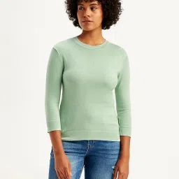 levi's Women's Solid Green Crew Neck Sweater image 1