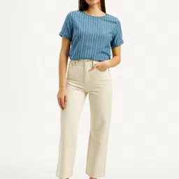 levi's Women's Cream Ribcage Straight Fit High Rise Jeans image 3