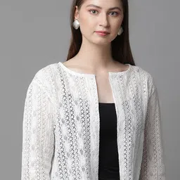 UnaOne Self Design Open Front Pure Cotton Crop Shrug-image-42