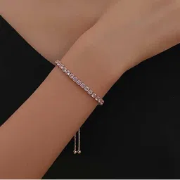 Designs & You Rose Gold Plated Round Cut Cubic Zirconia Pink Matrix Tennis Bracelet-picture-11
