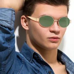 ROYALTAIL Unisex Golden Frame And Green Glass Vintage Trendy Oval Sunglasses (58)-picture-14